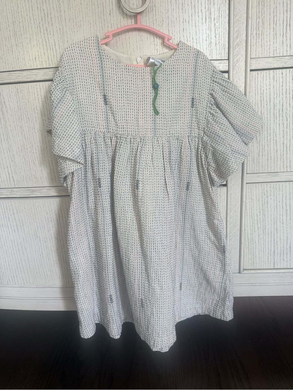 Kenzo Girls White Dress with Navy Dot Detail